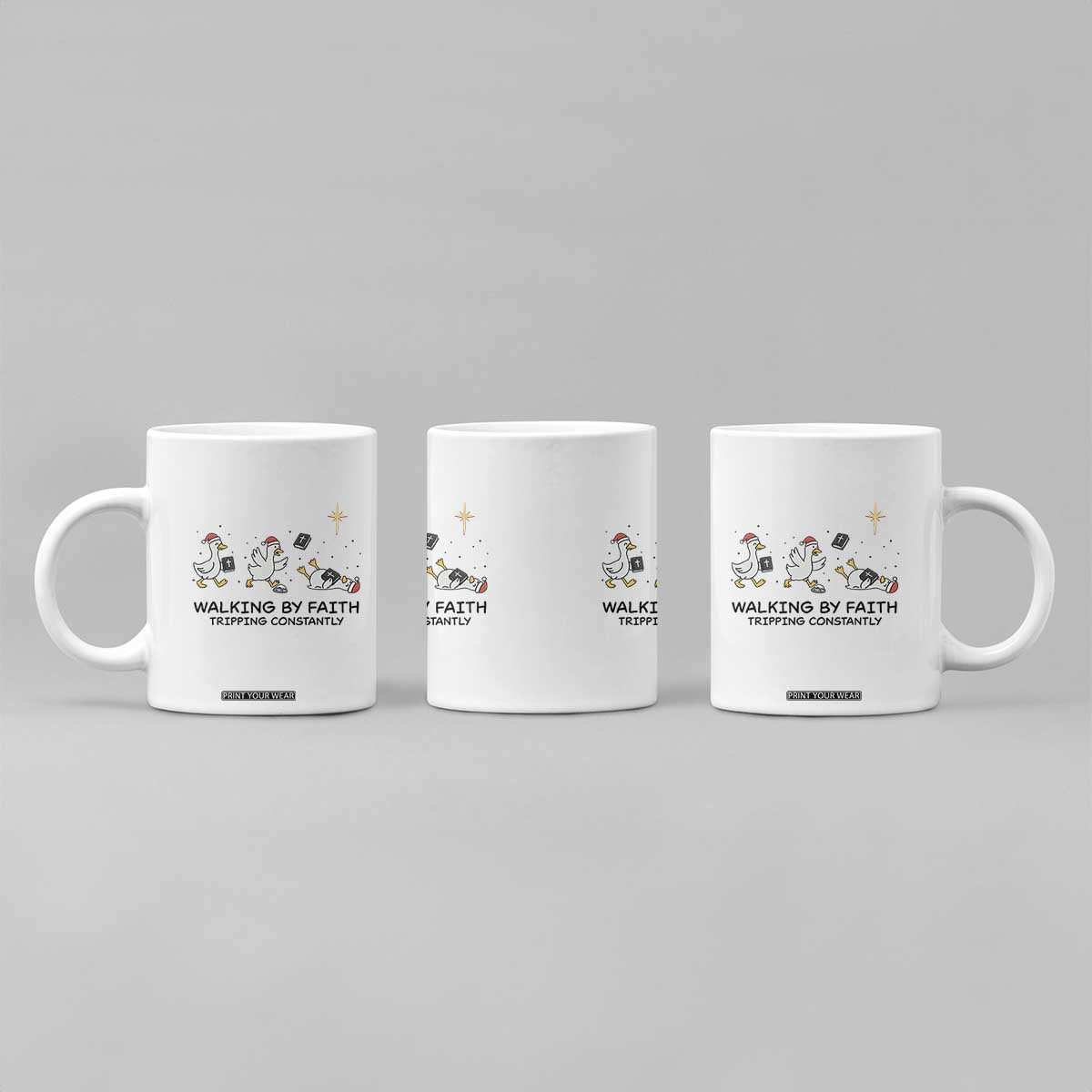Funny Christian Goose Christmas Coffee Mug Walking By Faith Tripping Constantly TS14 Print Your Wear