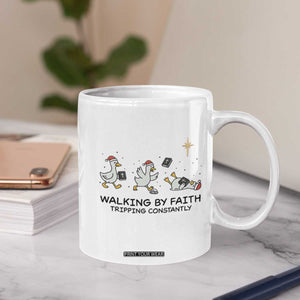 Funny Christian Goose Christmas Coffee Mug Walking By Faith Tripping Constantly - Print Your Wear