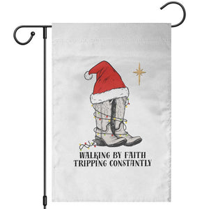 Western Christian Cowboy Garden Flag Walking By Faith Tripping Constantly TS14 White Print Your Wear