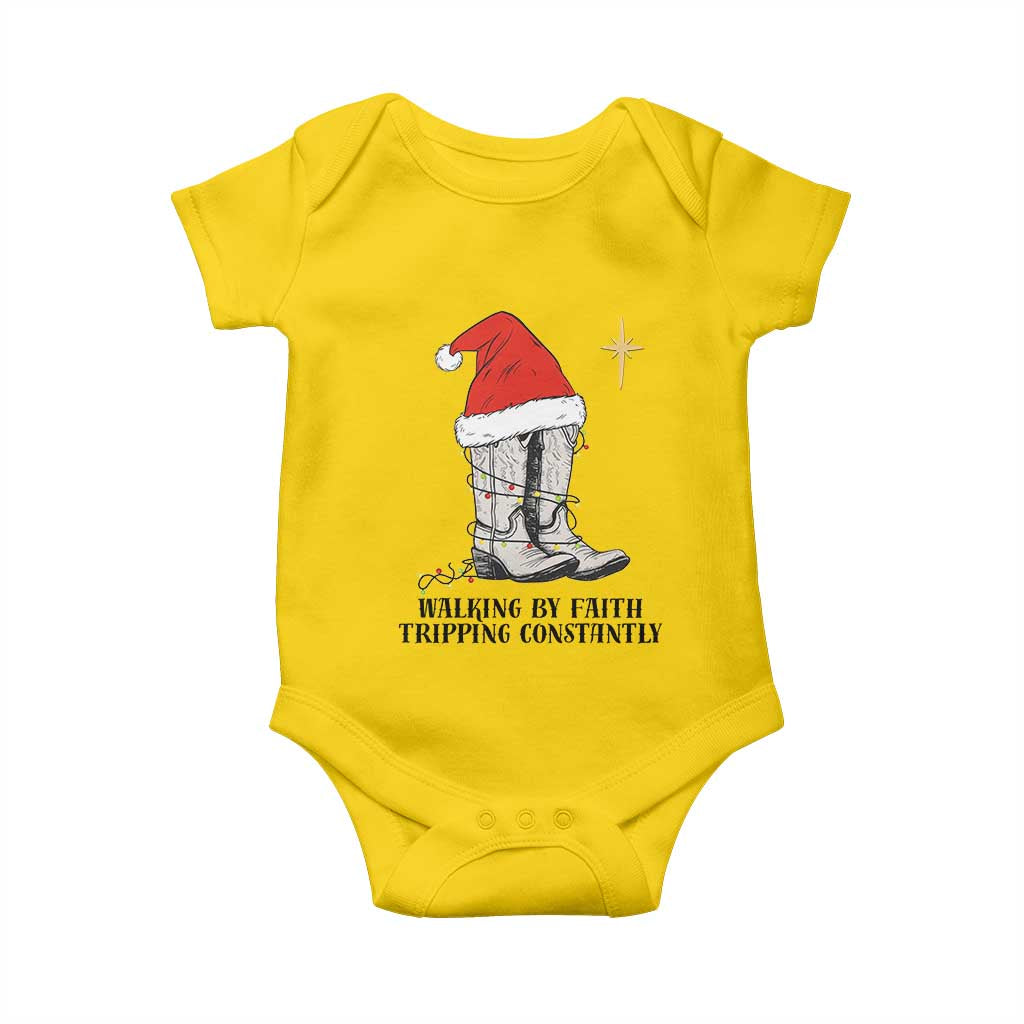 Western Christian Cowboy Baby Onesie Walking By Faith Tripping Constantly TS14 Daisy Print Your Wear