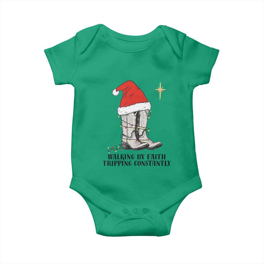 Western Christian Cowboy Baby Onesie Walking By Faith Tripping Constantly TS14 Irish Green Print Your Wear