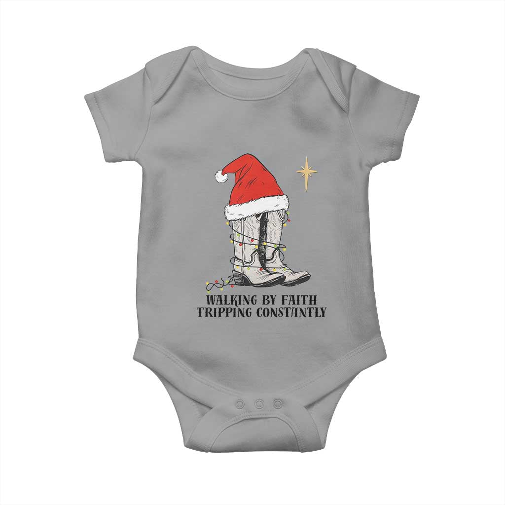 Western Christian Cowboy Baby Onesie Walking By Faith Tripping Constantly TS14 Sport Gray Print Your Wear