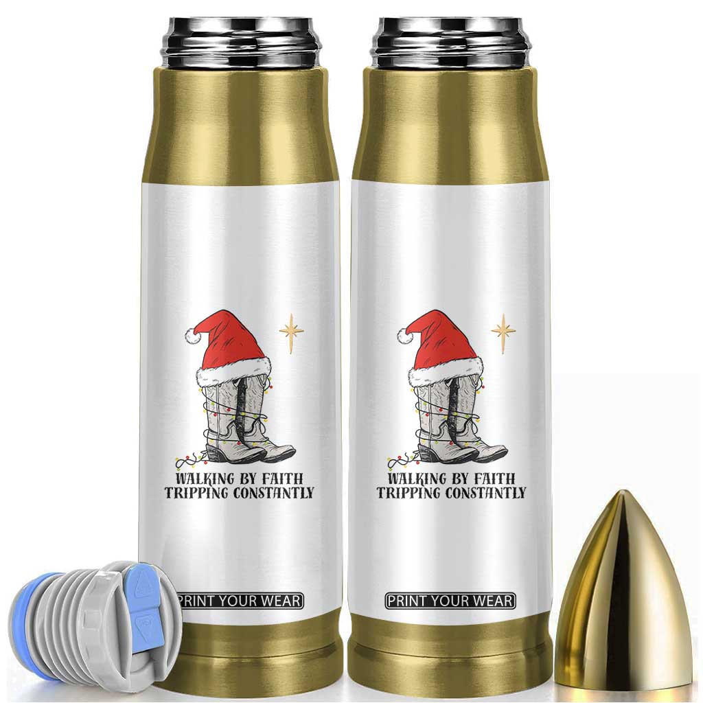 Western Christian Cowboy Bullet Tumbler Walking By Faith Tripping Constantly TS14 White Print Your Wear