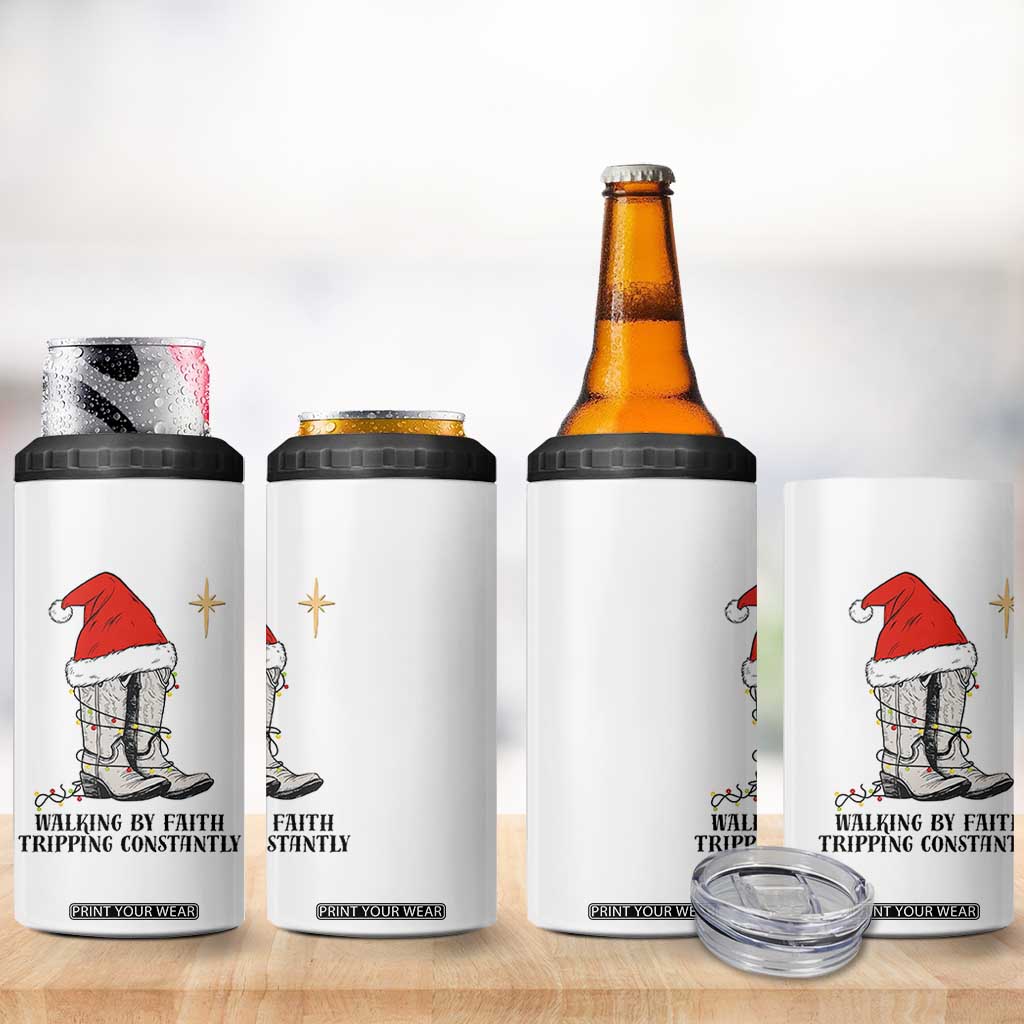 Western Christian Cowboy 4 in 1 Can Cooler Tumbler Walking By Faith Tripping Constantly TS14 Print Your Wear