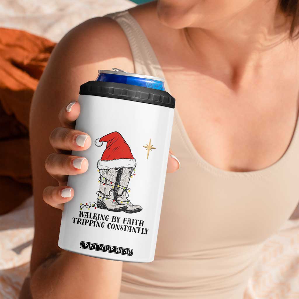Western Christian Cowboy 4 in 1 Can Cooler Tumbler Walking By Faith Tripping Constantly TS14 Print Your Wear