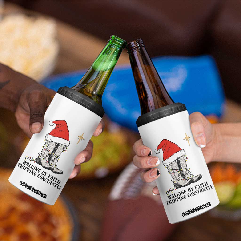 Western Christian Cowboy 4 in 1 Can Cooler Tumbler Walking By Faith Tripping Constantly TS14 Print Your Wear