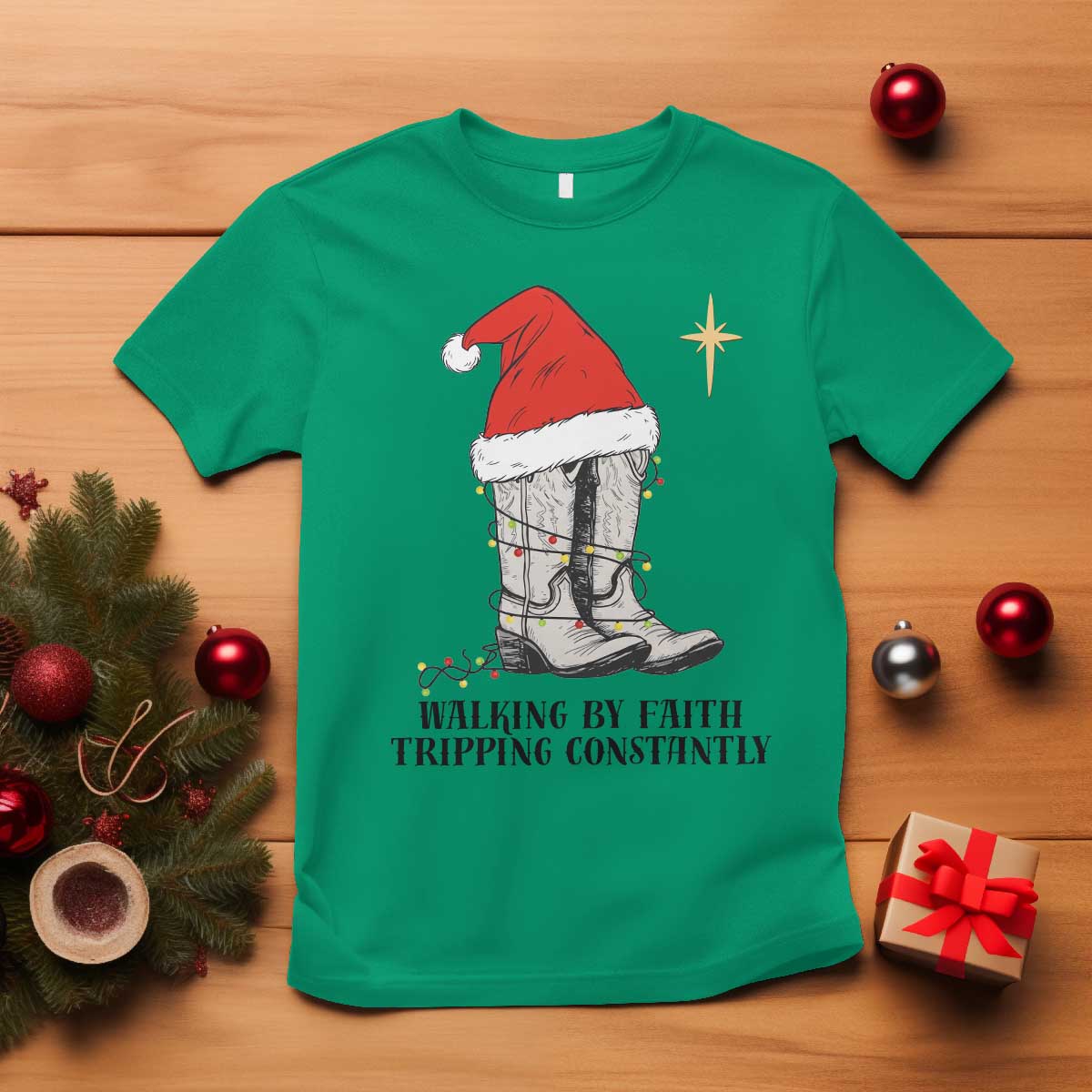 Western Christian Cowboy T Shirt Walking By Faith Tripping Constantly TS14 Irish Green Print Your Wear