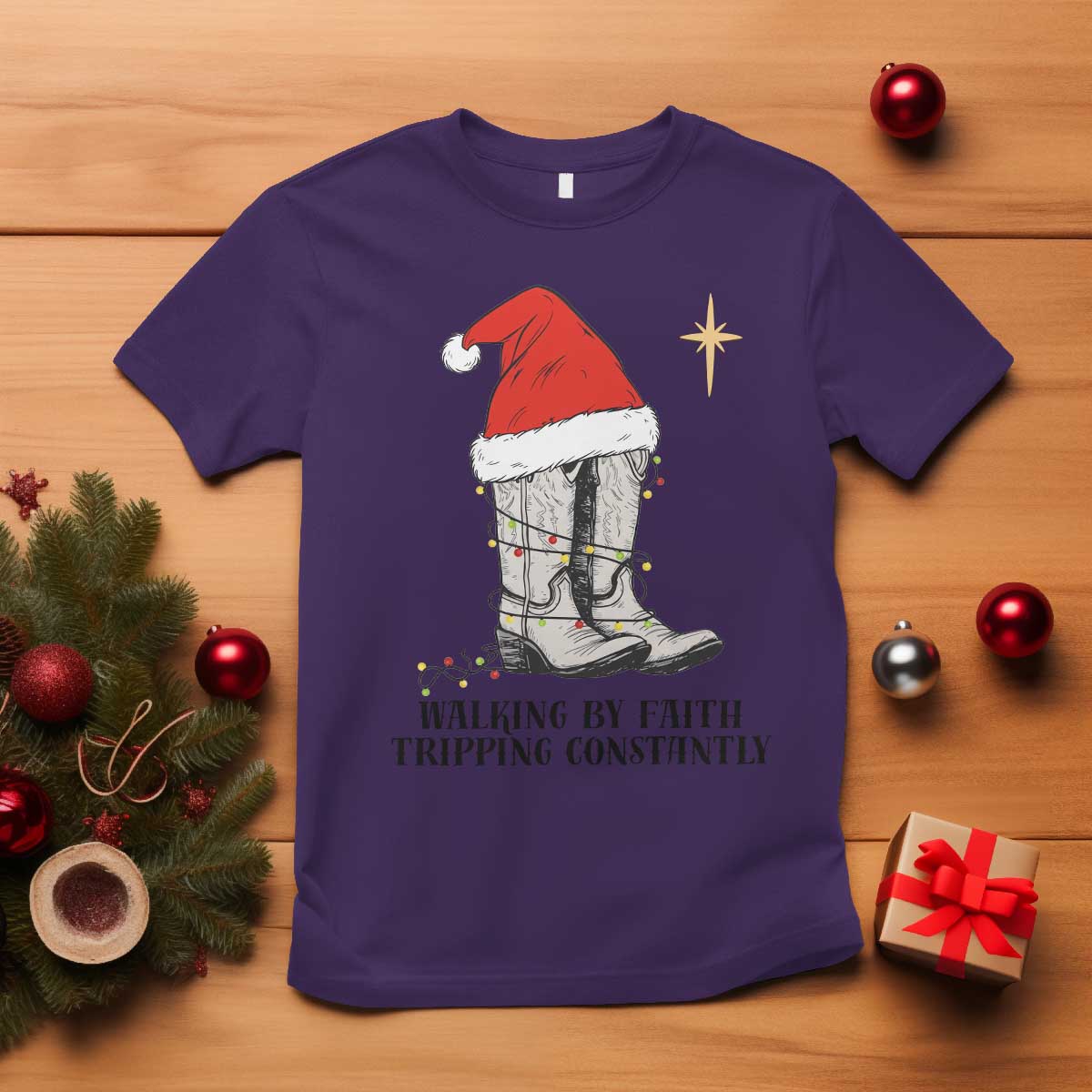 Western Christian Cowboy T Shirt Walking By Faith Tripping Constantly TS14 Purple Print Your Wear