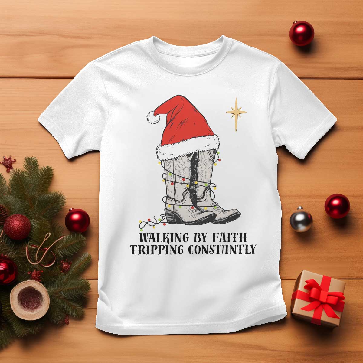 Western Christian Cowboy T Shirt Walking By Faith Tripping Constantly TS14 White Print Your Wear