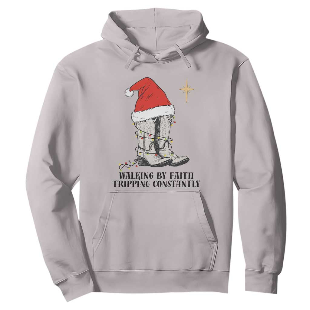 Western Christian Cowboy Hoodie Walking By Faith Tripping Constantly TS14 Ice Gray Print Your Wear