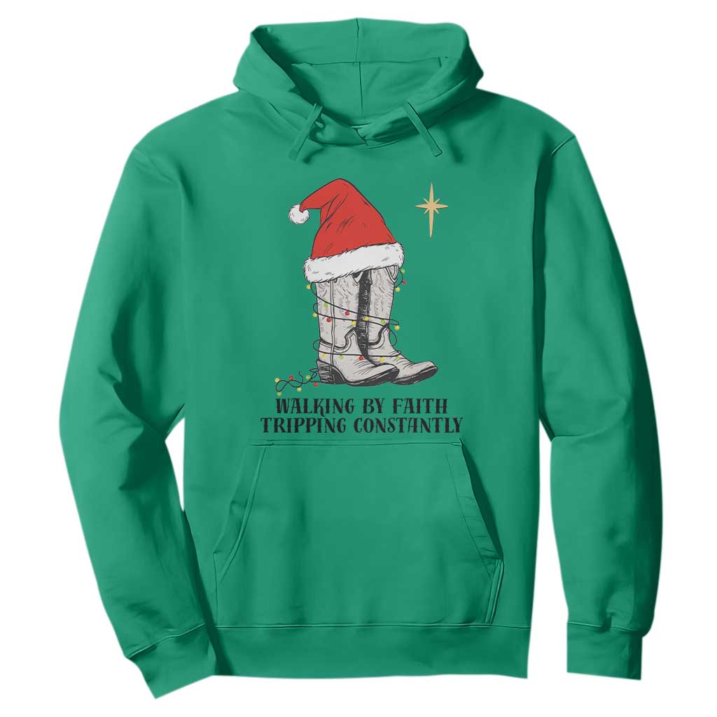 Western Christian Cowboy Hoodie Walking By Faith Tripping Constantly TS14 Irish Green Print Your Wear