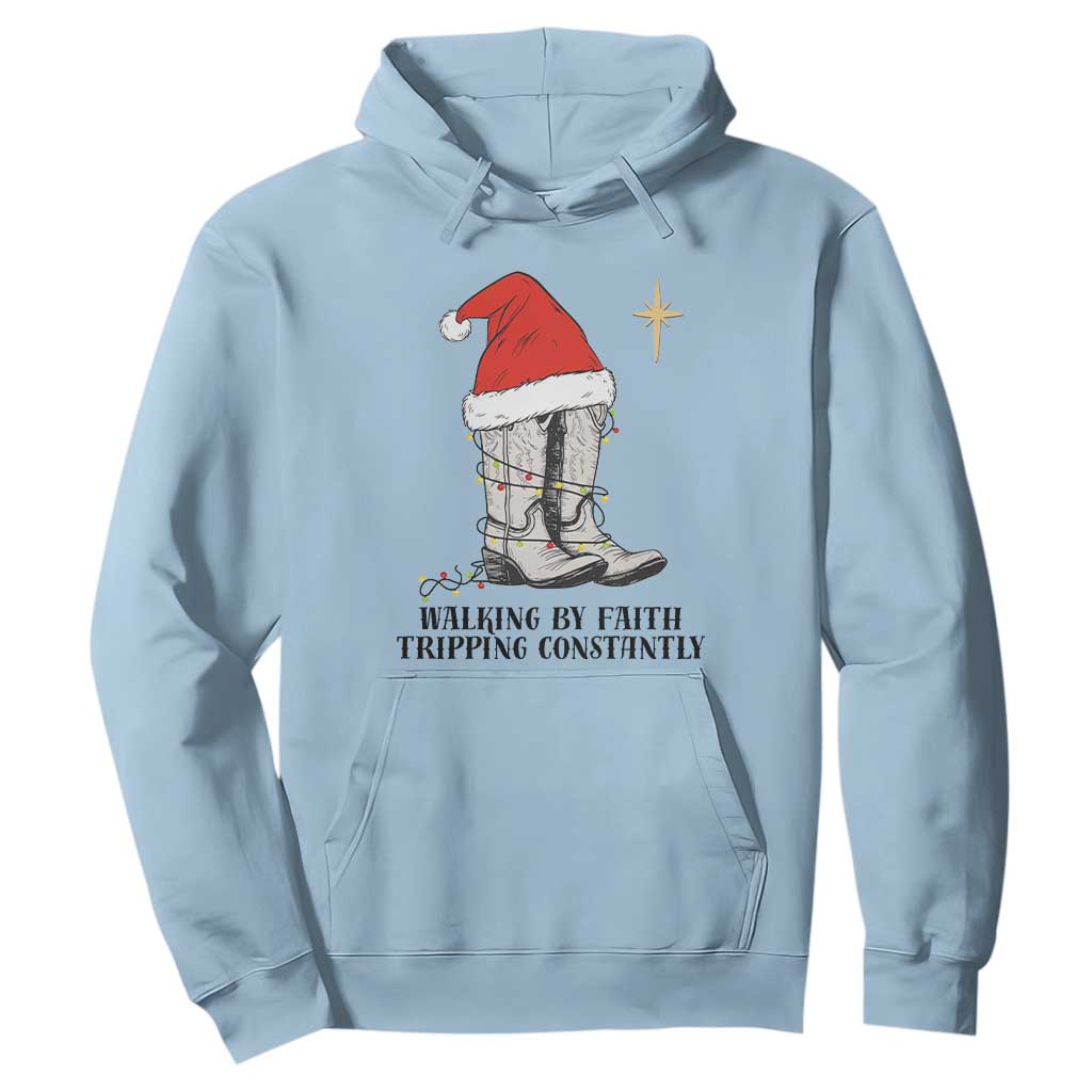 Western Christian Cowboy Hoodie Walking By Faith Tripping Constantly TS14 Light Blue Print Your Wear