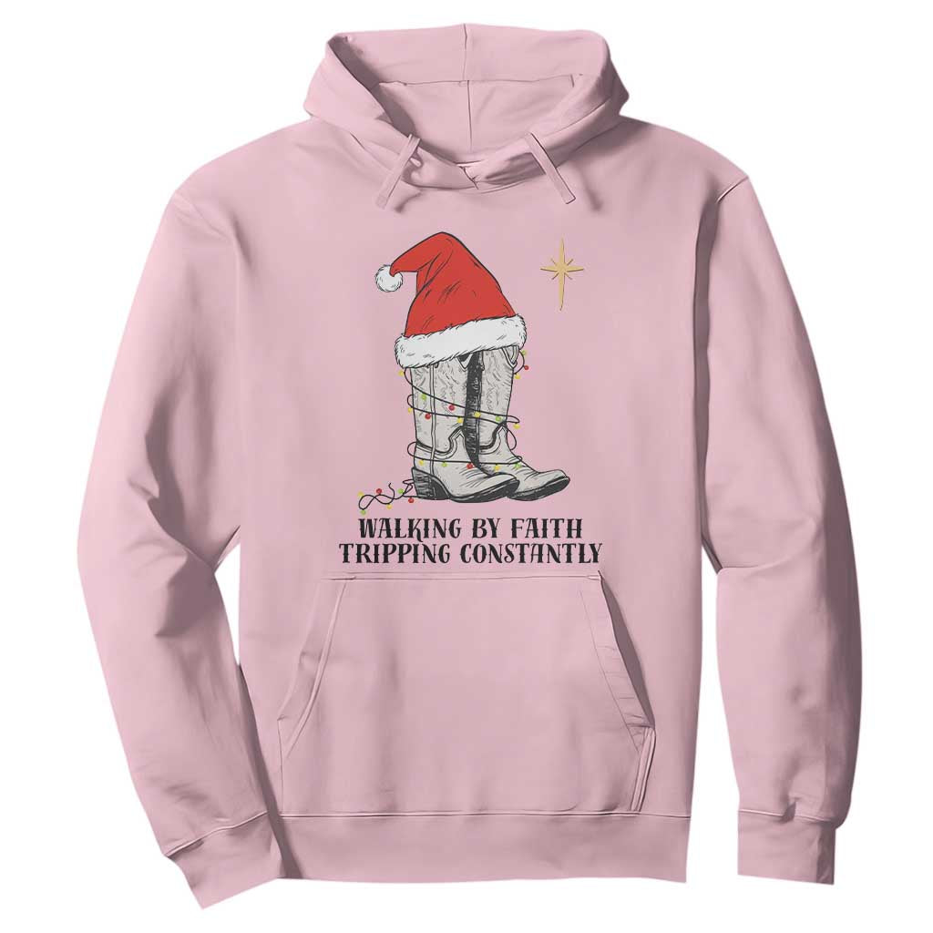 Western Christian Cowboy Hoodie Walking By Faith Tripping Constantly TS14 Light Pink Print Your Wear