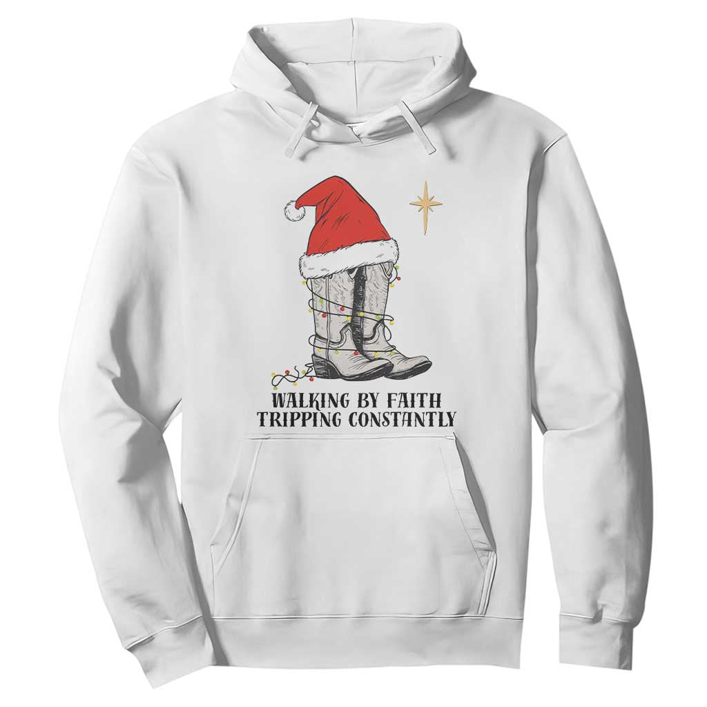 Western Christian Cowboy Hoodie Walking By Faith Tripping Constantly TS14 White Print Your Wear