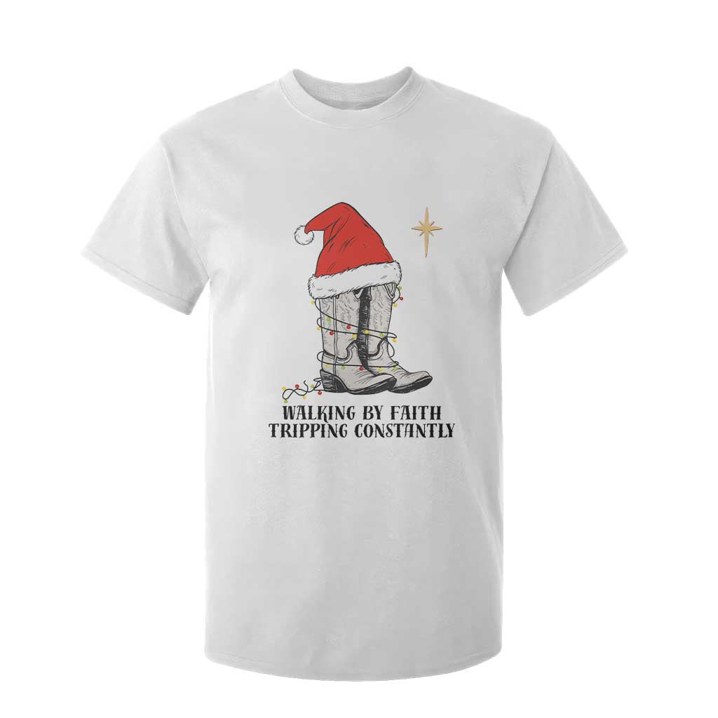 Western Christian Cowboy T Shirt For Kid Walking By Faith Tripping Constantly TS14 White Print Your Wear