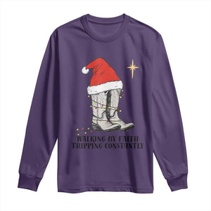 Western Christian Cowboy Long Sleeve Shirt Walking By Faith Tripping Constantly TS14 Purple Print Your Wear
