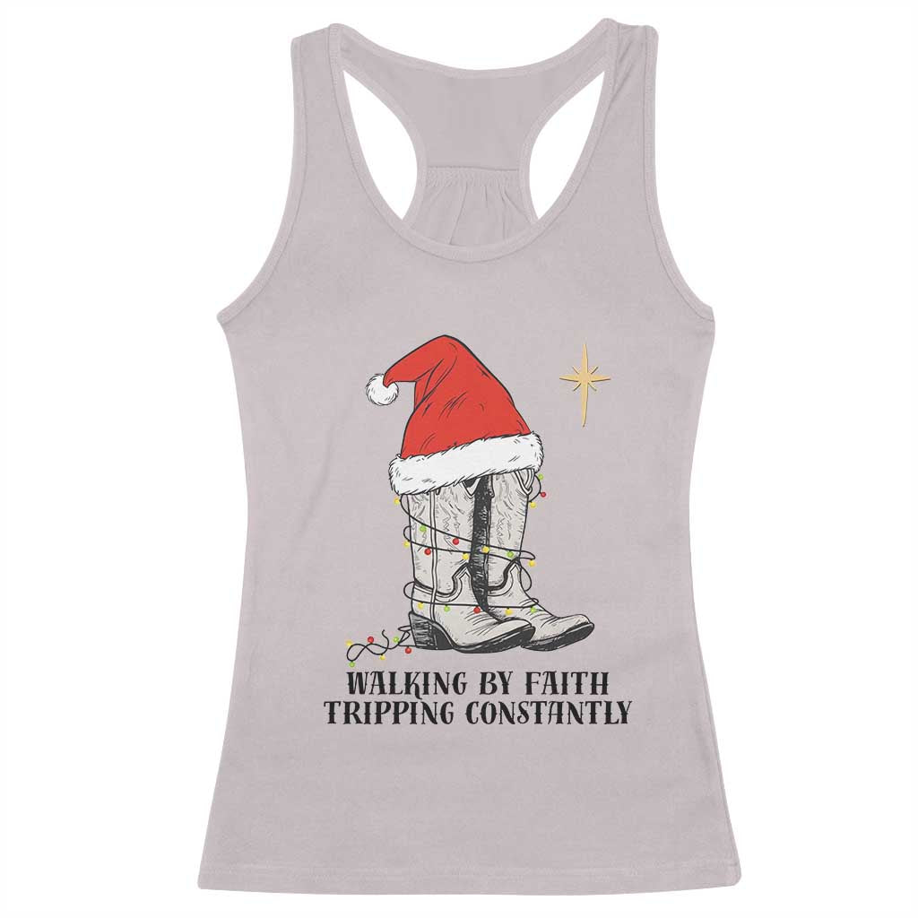 Western Christian Cowboy Racerback Tank Top Walking By Faith Tripping Constantly TS14 Ice Gray Print Your Wear