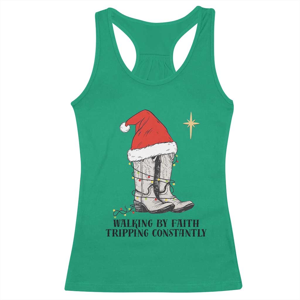 Western Christian Cowboy Racerback Tank Top Walking By Faith Tripping Constantly TS14 Irish Green Print Your Wear