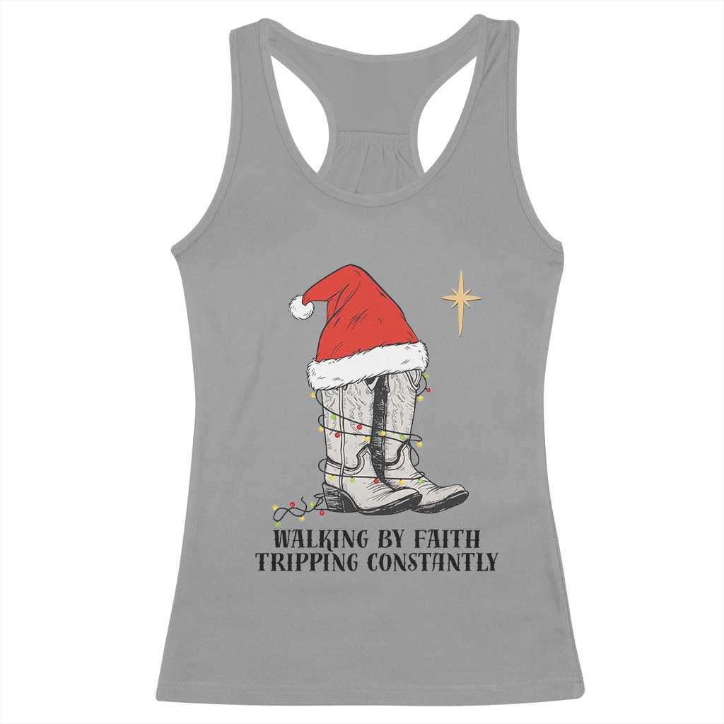 Western Christian Cowboy Racerback Tank Top Walking By Faith Tripping Constantly TS14 Sport Gray Print Your Wear