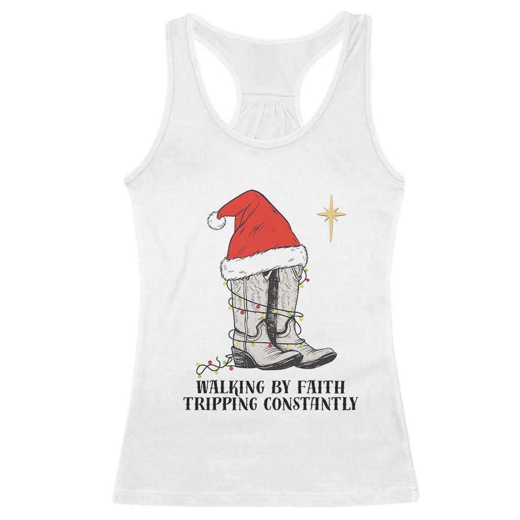 Western Christian Cowboy Racerback Tank Top Walking By Faith Tripping Constantly TS14 White Print Your Wear
