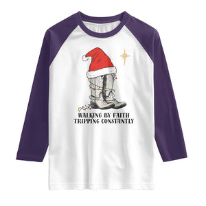 Western Christian Cowboy Raglan Shirt Walking By Faith Tripping Constantly TS14 White Purple Print Your Wear
