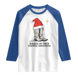 Western Christian Cowboy Raglan Shirt Walking By Faith Tripping Constantly TS14 White Royal Print Your Wear
