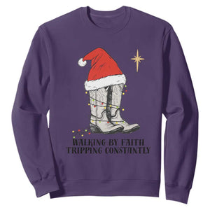 Western Christian Cowboy Sweatshirt Walking By Faith Tripping Constantly TS14 Purple Print Your Wear