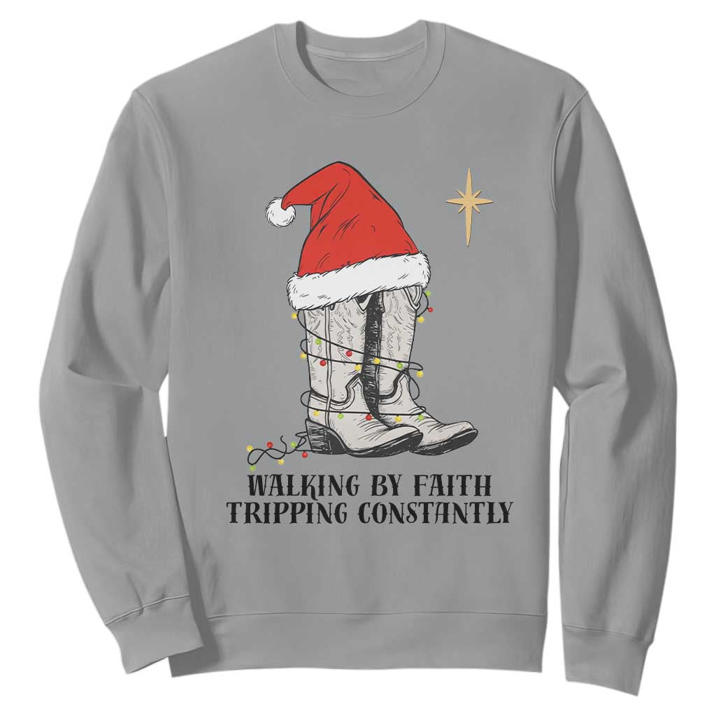 Western Christian Cowboy Sweatshirt Walking By Faith Tripping Constantly TS14 Sport Gray Print Your Wear