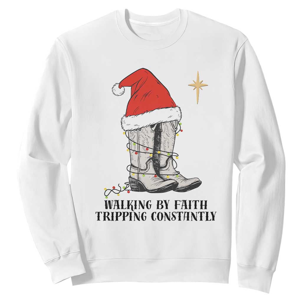 Western Christian Cowboy Sweatshirt Walking By Faith Tripping Constantly TS14 White Print Your Wear