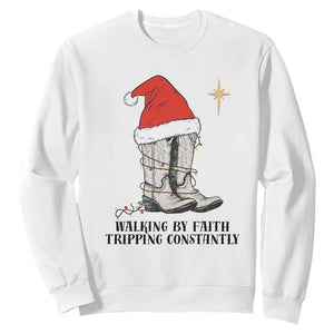 Western Christian Cowboy Sweatshirt Walking By Faith Tripping Constantly TS14 White Print Your Wear