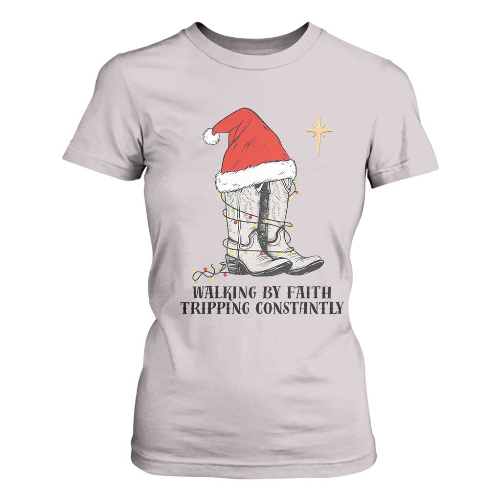 Western Christian Cowboy T Shirt For Women Walking By Faith Tripping Constantly TS14 Ice Gray Print Your Wear