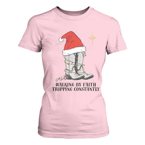 Western Christian Cowboy T Shirt For Women Walking By Faith Tripping Constantly TS14 Light Pink Print Your Wear