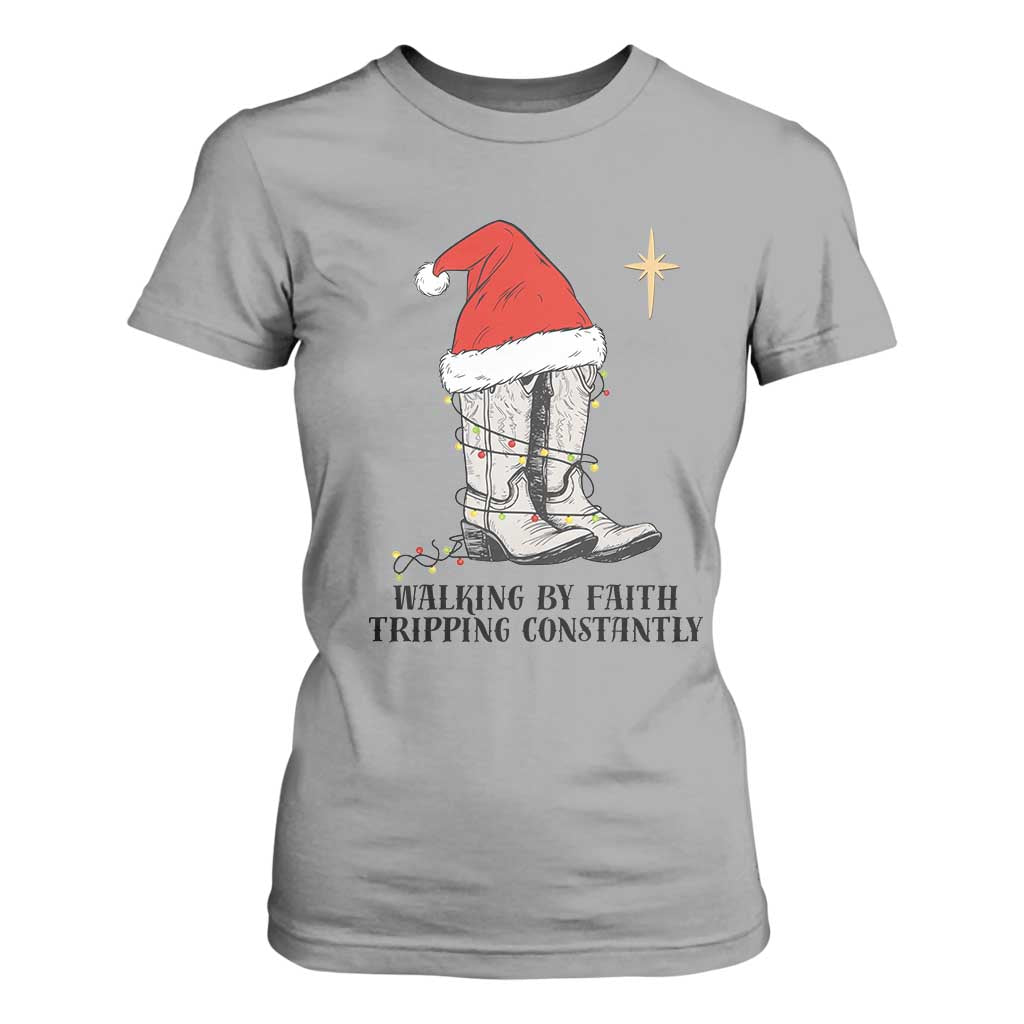 Western Christian Cowboy T Shirt For Women Walking By Faith Tripping Constantly TS14 Sport Gray Print Your Wear