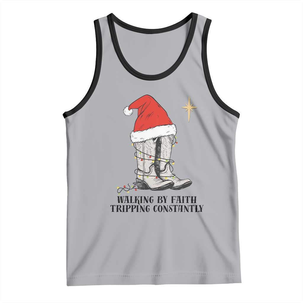 Western Christian Cowboy Tank Top Walking By Faith Tripping Constantly TS14 Athletic Heather Black Print Your Wear