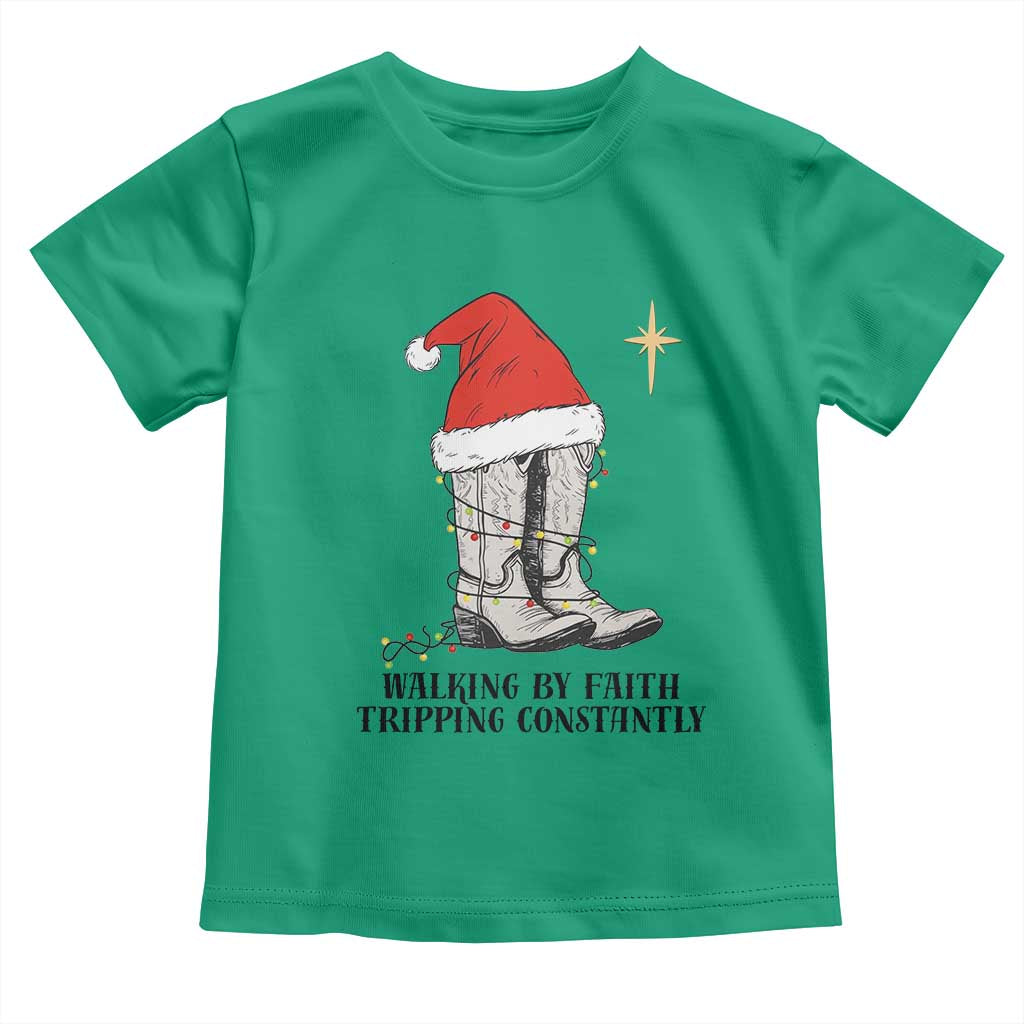 Western Christian Cowboy Toddler T Shirt Walking By Faith Tripping Constantly TS14 Irish Green Print Your Wear