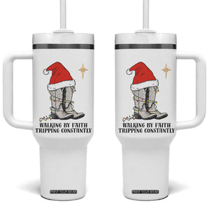 Western Christian Cowboy Tumbler With Handle Walking By Faith Tripping Constantly TS14 One Size: 40 oz White Print Your Wear