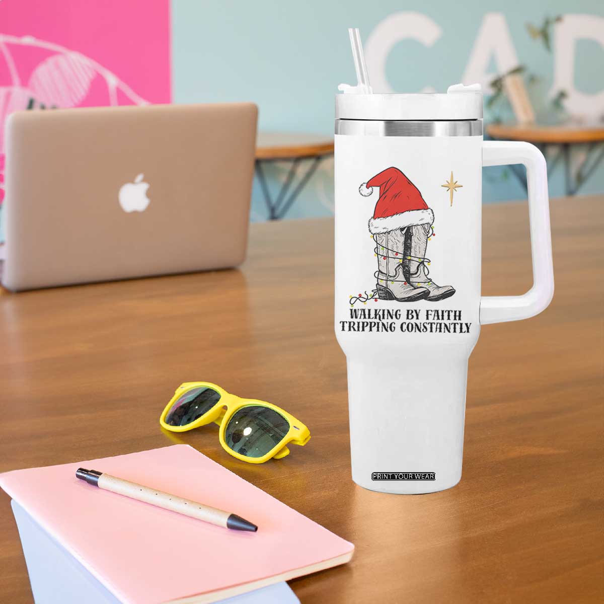 Western Christian Cowboy Tumbler With Handle Walking By Faith Tripping Constantly TS14 Print Your Wear