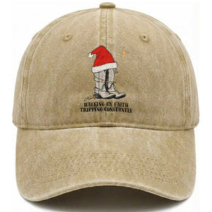 Western Christian Cowboy Washed Cotton Baseball Cap Walking By Faith Tripping Constantly TS14 Washed Cap Universal Fit Khaki Print Your Wear