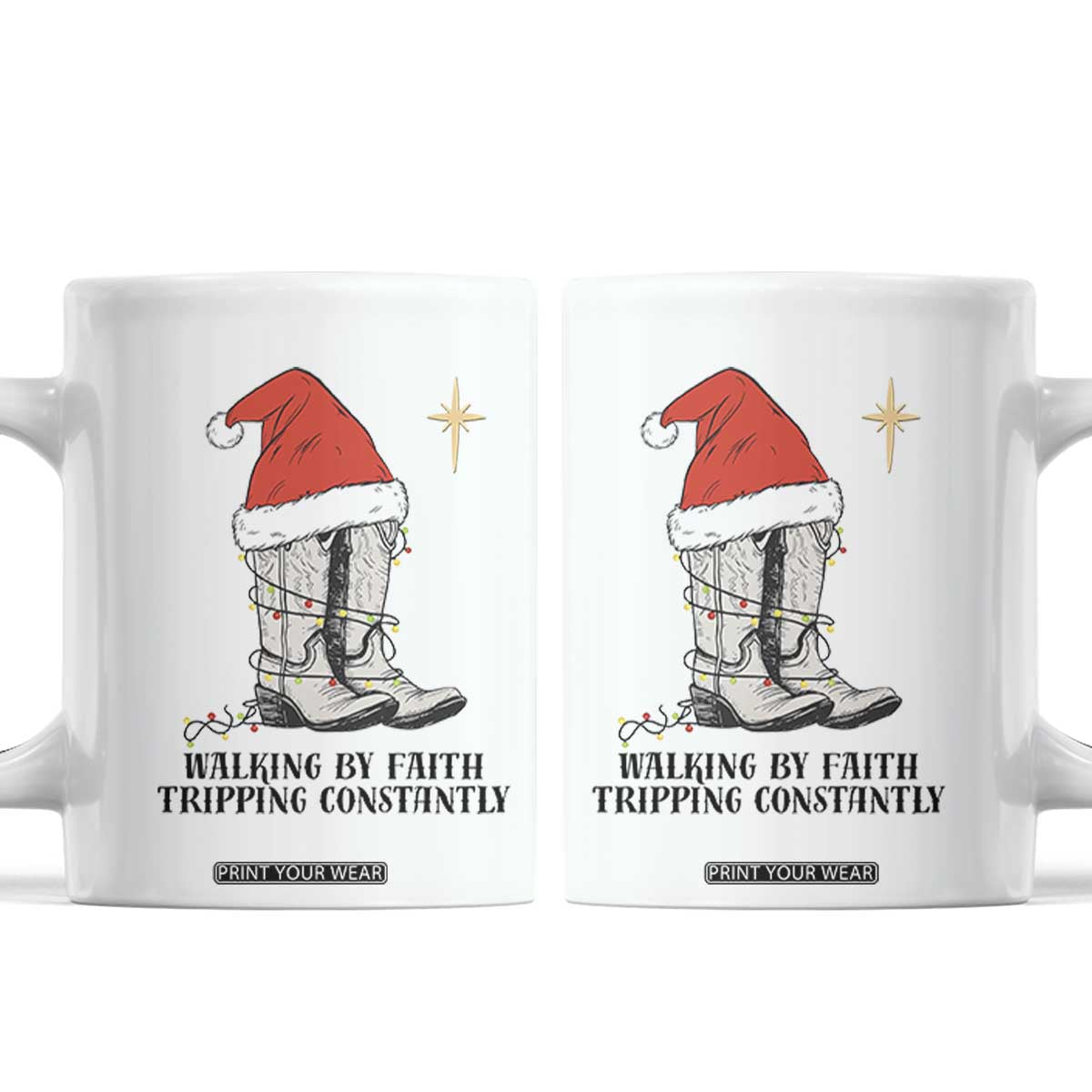 Western Christian Cowboy Coffee Mug Walking By Faith Tripping Constantly TS14 White Print Your Wear