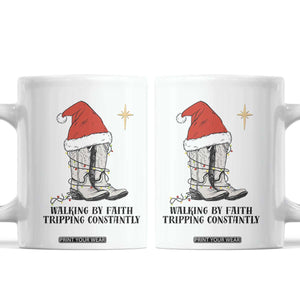 Western Christian Cowboy Coffee Mug Walking By Faith Tripping Constantly TS14 White Print Your Wear