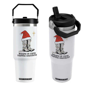 Western Christian Cowboy Flip Straw Tumbler Walking By Faith Tripping Constantly TS14 One Size: 30 oz White Print Your Wear