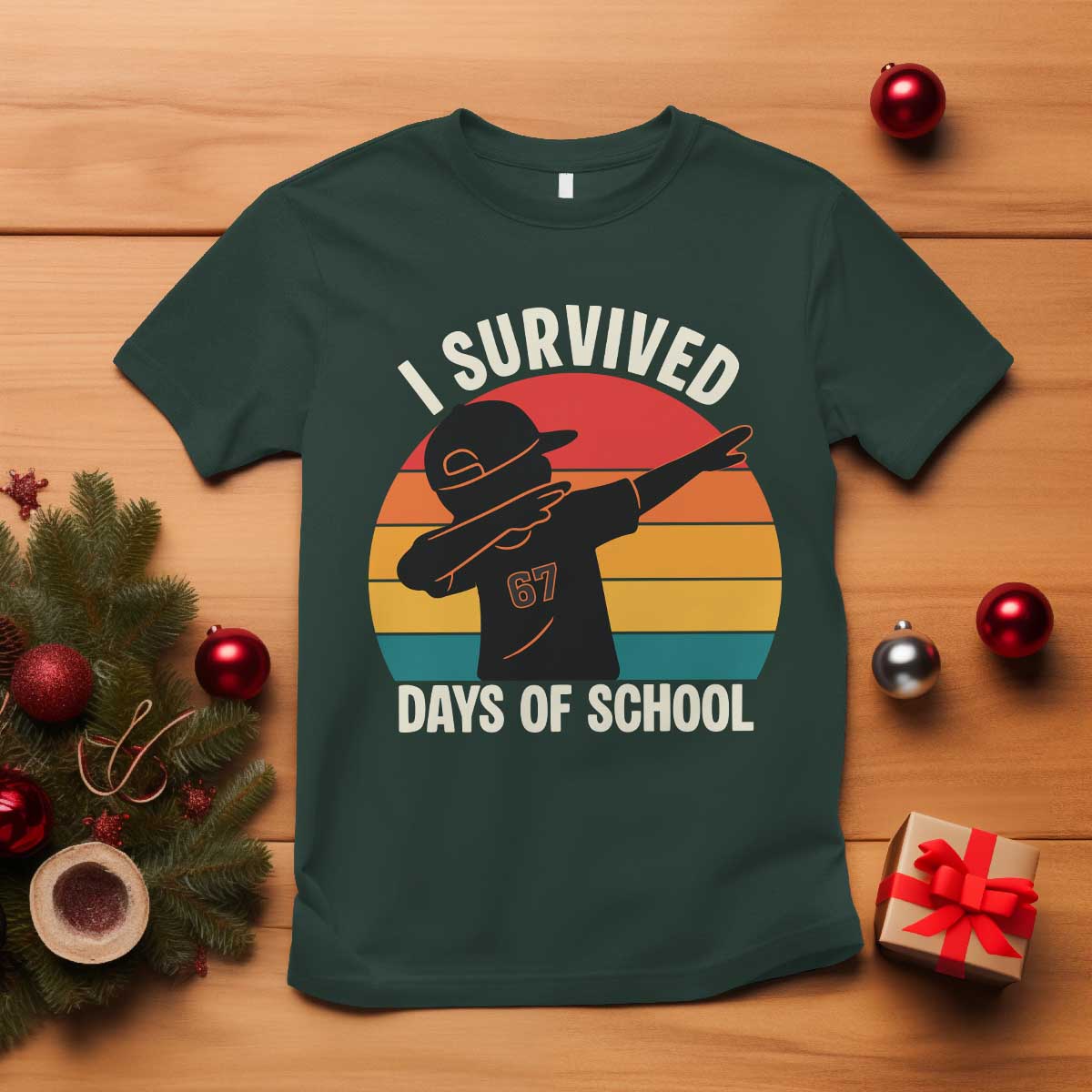 I Survived 67 Days Of School T Shirt Funny Boys Kids TS14 Dark Forest Green Print Your Wear