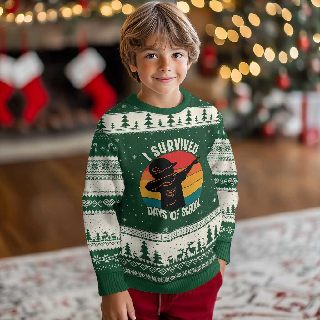 I Survived 67 Days Of School Ugly Christmas Sweater Funny Boys Kids TS14 Forest Green Beige Print Your Wear