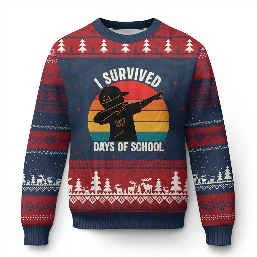 I Survived 67 Days Of School Ugly Christmas Sweater Funny Boys Kids TS14 Navy Red Print Your Wear