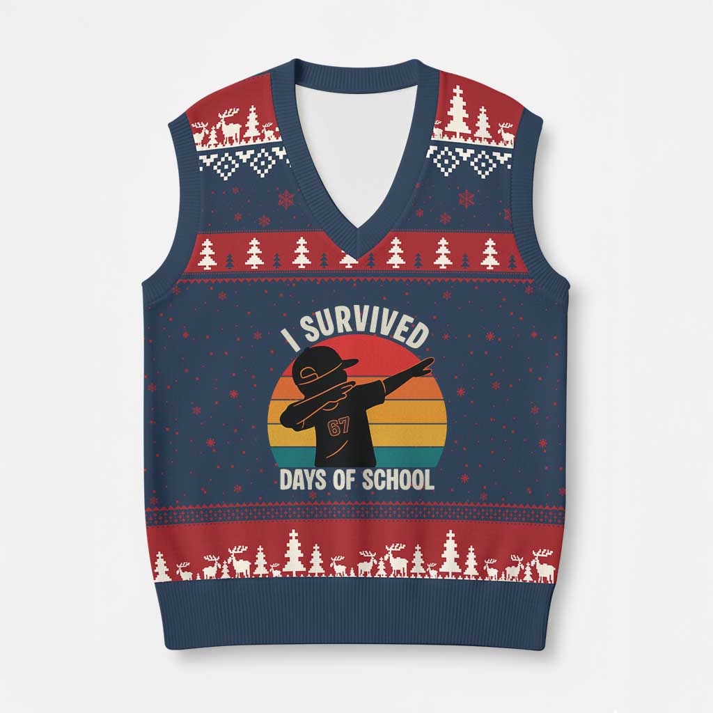 I Survived 67 Days Of School V-Neck Knit Sweater Vest Funny Boys Kids TS14 Navy Red Print Your Wear