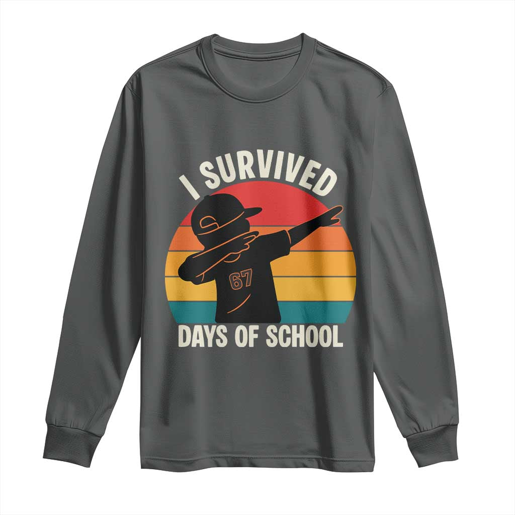 I Survived 67 Days Of School Long Sleeve Shirt Funny Boys Kids TS14 Dark Heather Print Your Wear