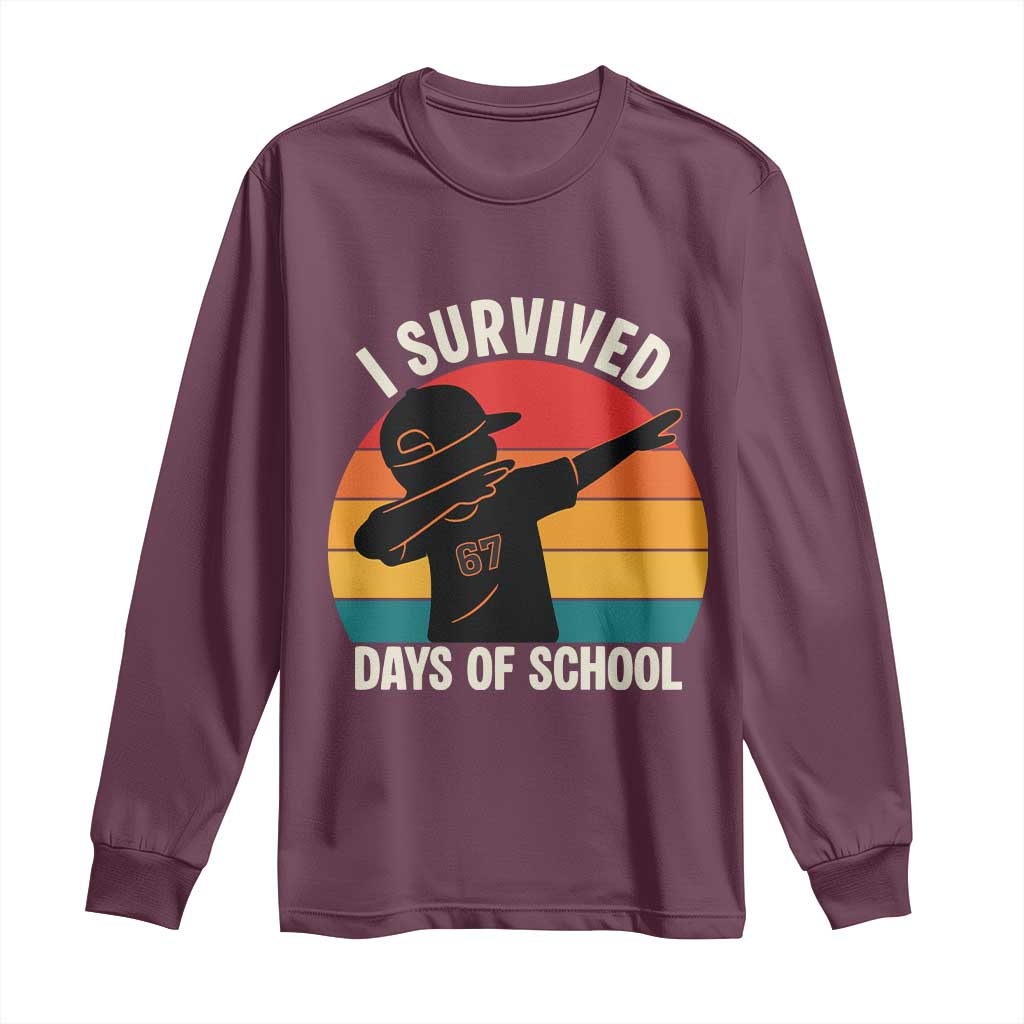 I Survived 67 Days Of School Long Sleeve Shirt Funny Boys Kids TS14 Maroon Print Your Wear