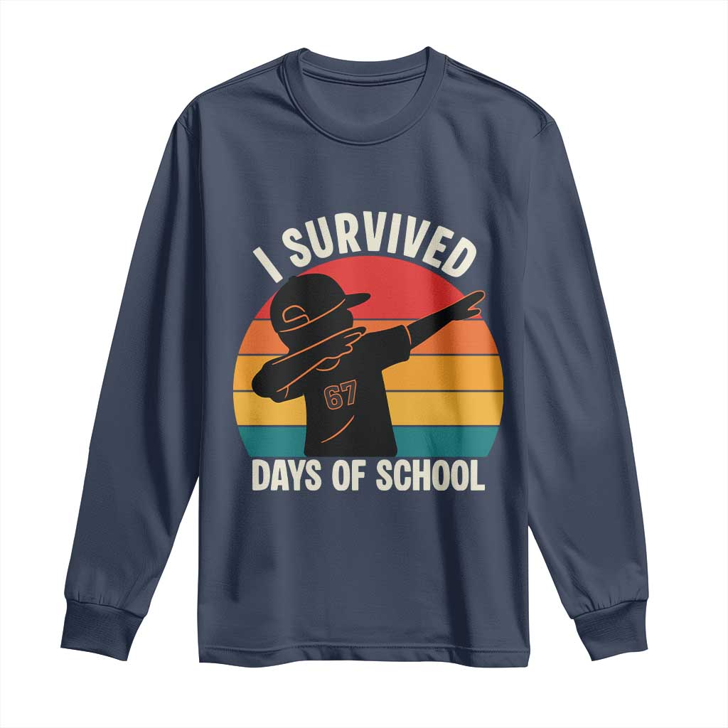 I Survived 67 Days Of School Long Sleeve Shirt Funny Boys Kids TS14 Navy Print Your Wear