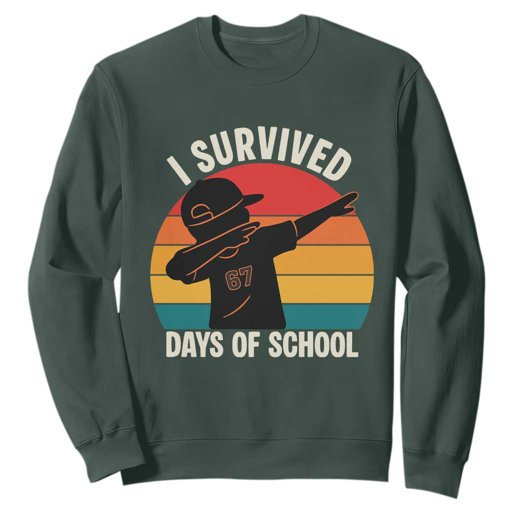 I Survived 67 Days Of School Sweatshirt Funny Boys Kids TS14 Dark Forest Green Print Your Wear