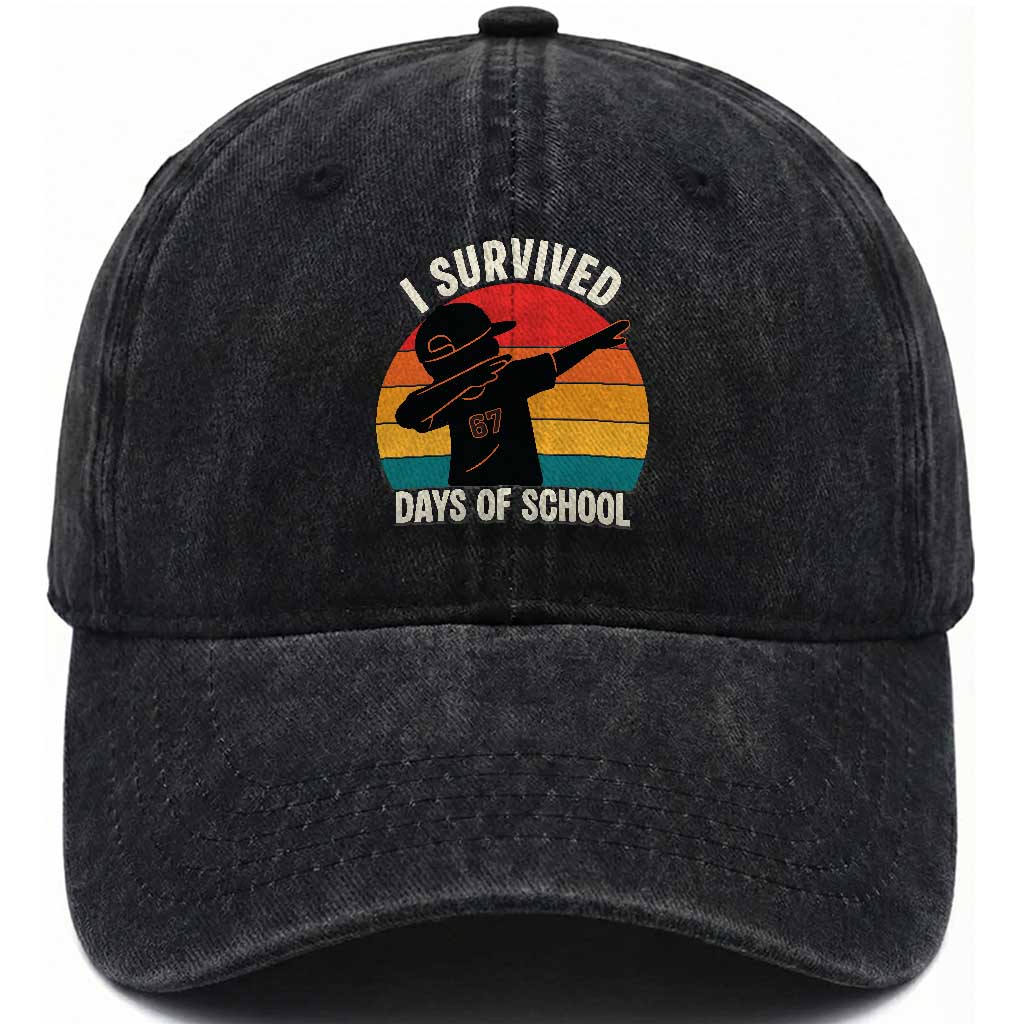 I Survived 67 Days Of School Washed Cotton Baseball Cap Funny Boys Kids TS14 Washed Cap Universal Fit Black Print Your Wear